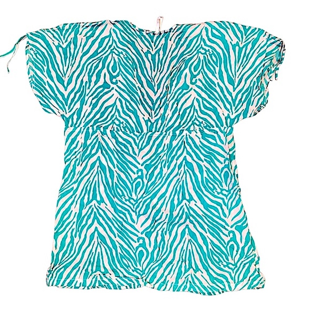 ViX Paula Hermanny Zebra Tunic Swim Cover Up Rayon Size Large Aqua Teal NWOT